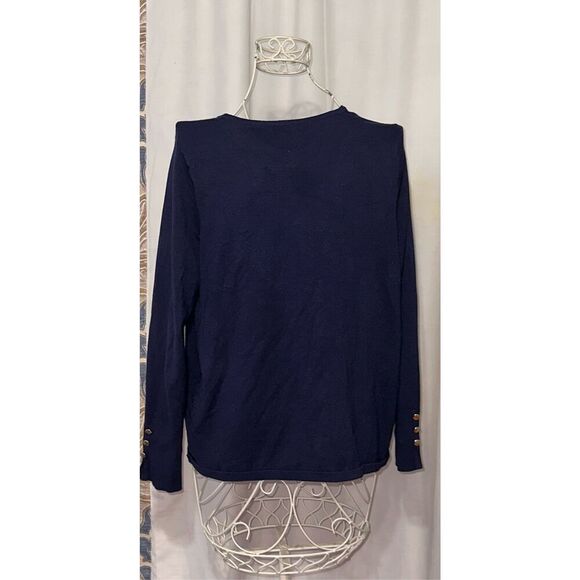 Beautiful WOMEN CHICO’S Chico’s navy blue sweater long sleeve brass buttons on e - Picture 4 of 8